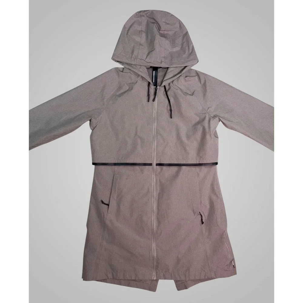 Mondetta Womens Hooded Rain Parka Jacket Taupe Full Zip Mesh Lined Small